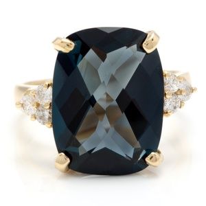 COPY - 9.35ct London Blue Topaz & Diamond 14KY Gold Ring
